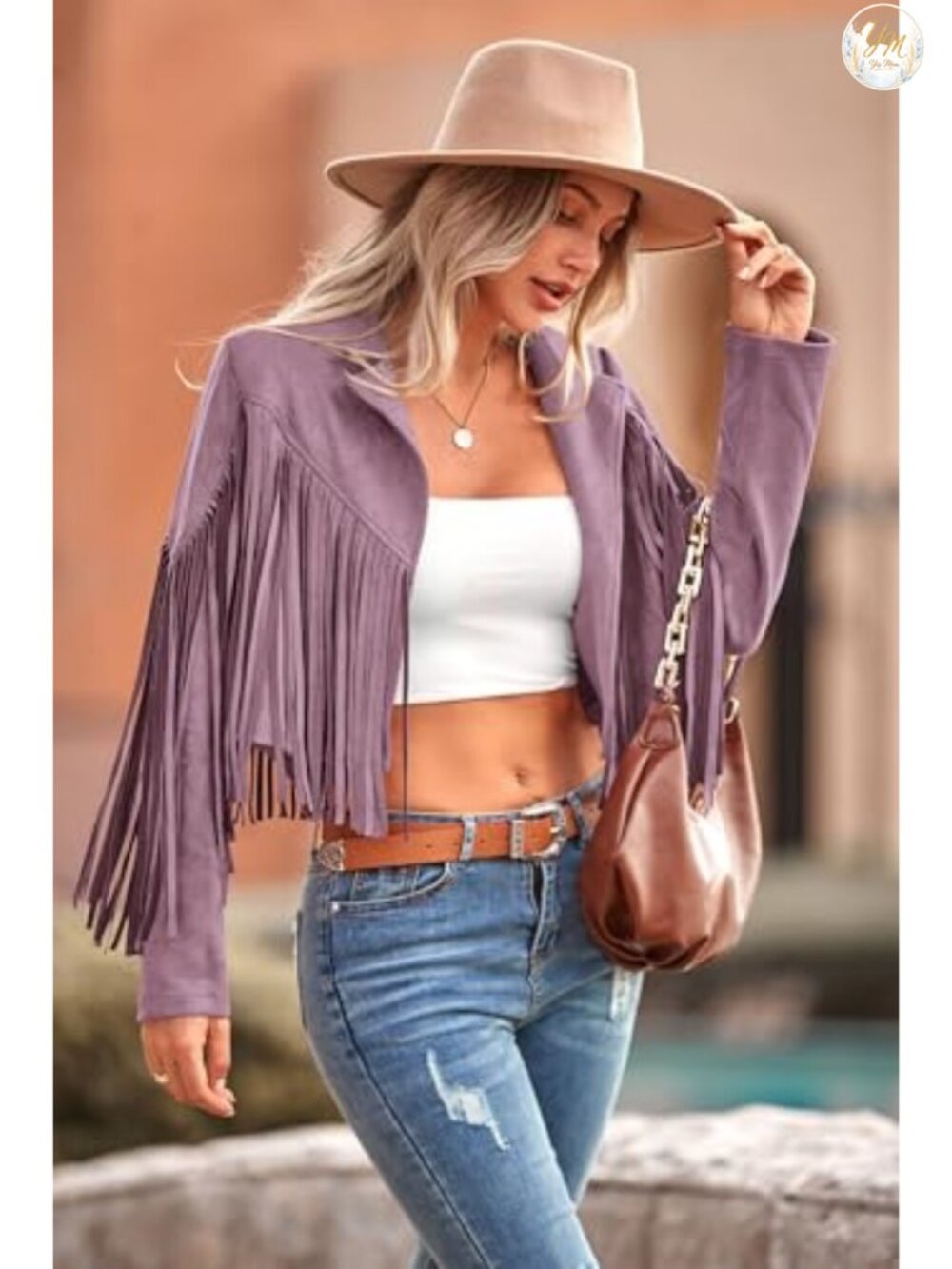 Faux Suede Fringe Cropped Motorcycle Jacket with Tassels - Picture 3 of 6
